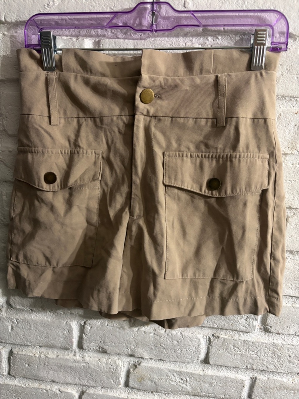 High-Waist Utility Shorts in Khaki - Women